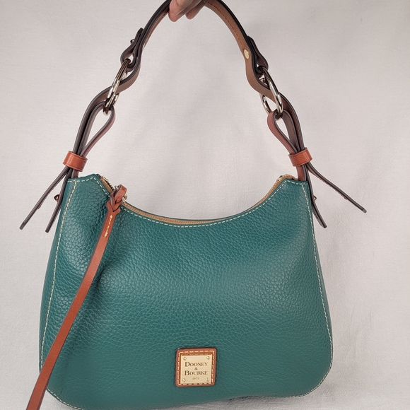DOONEY & BOURKE Forest Green Pebble Grain Leather Small Hobo Bag Gold Hardware - Picture 3 of 15